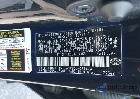 2014 Toyota Camry Se from USA, damaged, VIN 4T1BF1FK3EU754155